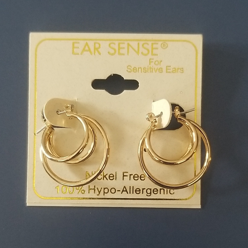 Gold Triple Hoop Earrings - Hypoallergenic